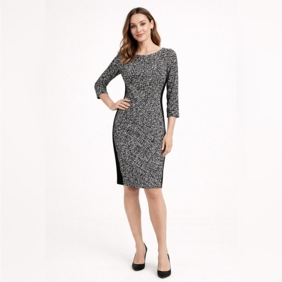 Ralph Lauren Black White Pattern Dress 3/4 Sleeve Size 8 Workwear - Picture 2 of 5